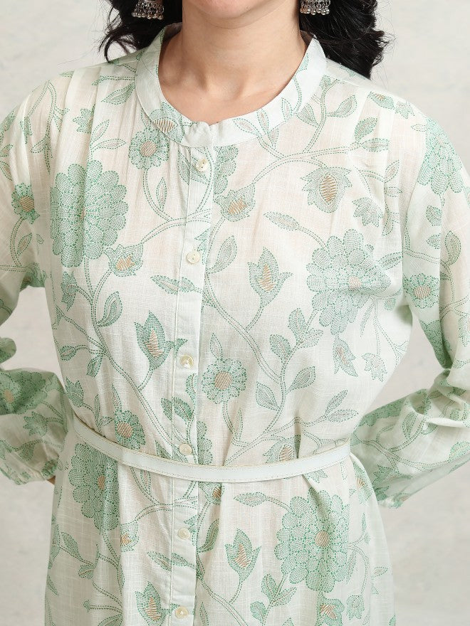 Vishudh women Green Printed Drop-Waist Dress - Green - Image 5