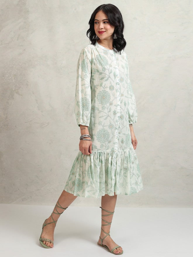 Vishudh women Green Printed Drop-Waist Dress - Green - Image 6