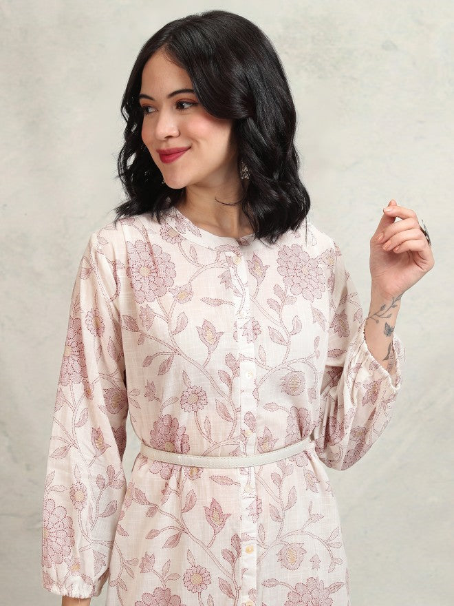Vishudh women Mauve Printed Drop-Waist Dress - Mauve - Image 2