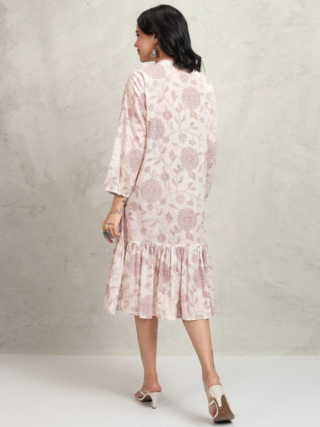 Vishudh women Mauve Printed Drop-Waist Dress - Mauve - Image 3