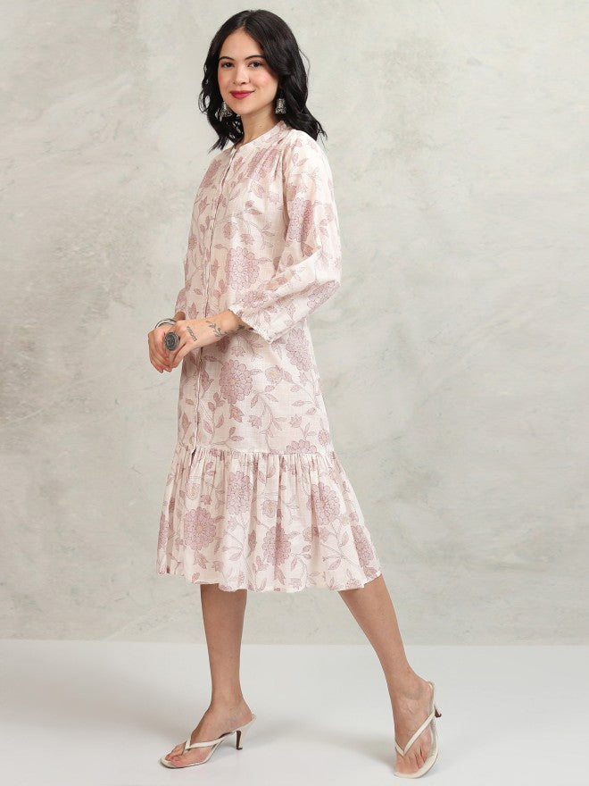 Vishudh women Mauve Printed Drop-Waist Dress - Mauve - Image 4