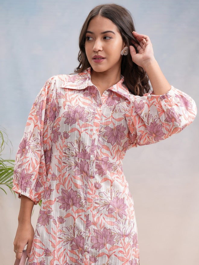 Vishudh Women White Printed Shirt Dress - White - Image 1