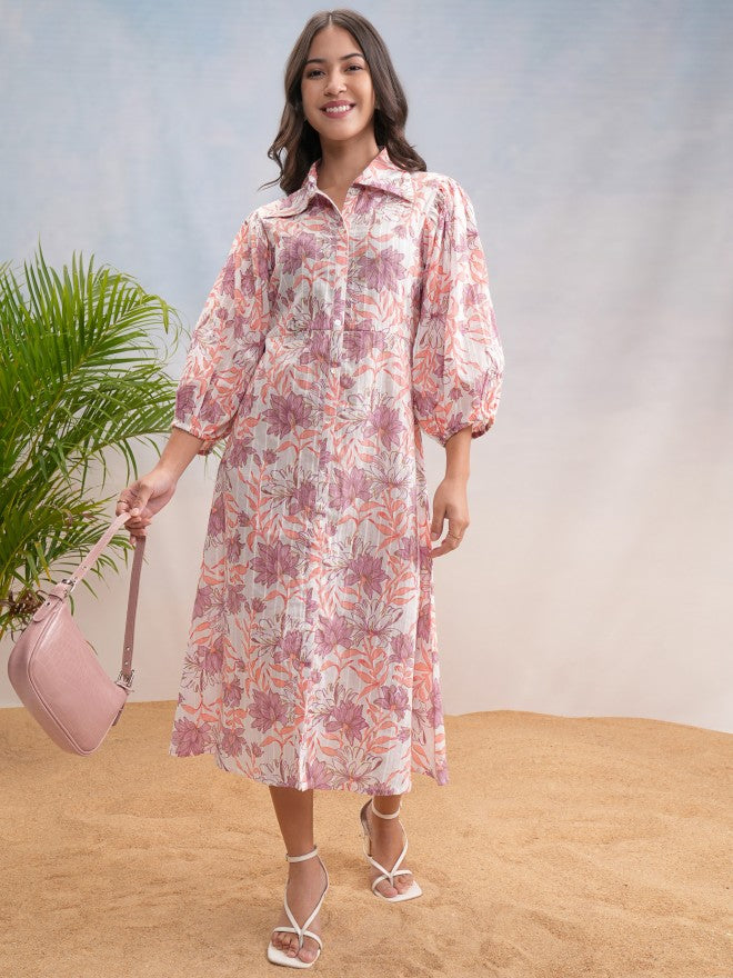 Vishudh Women White Printed Shirt Dress - White - Image 2