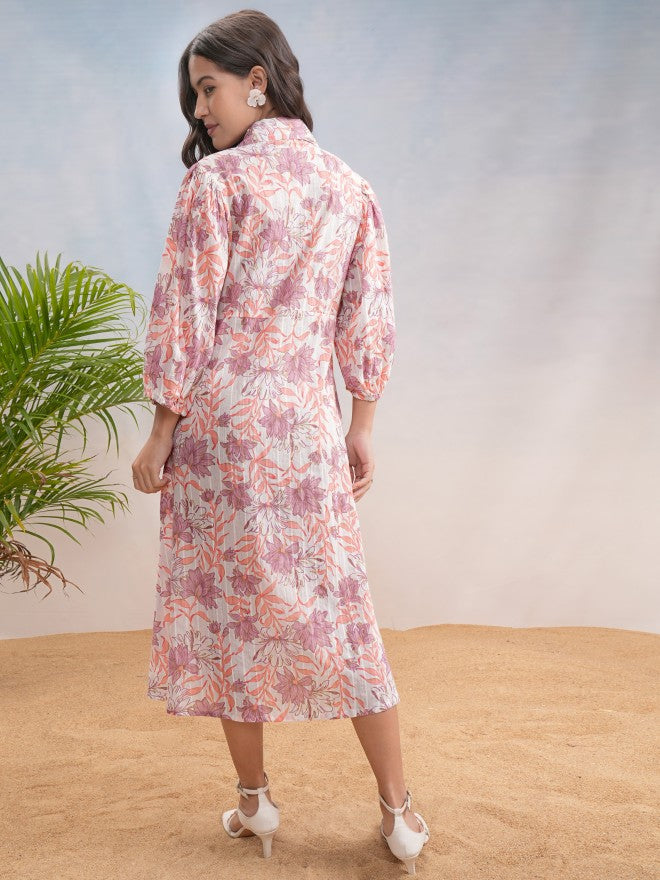Vishudh Women White Printed Shirt Dress - White - Image 3
