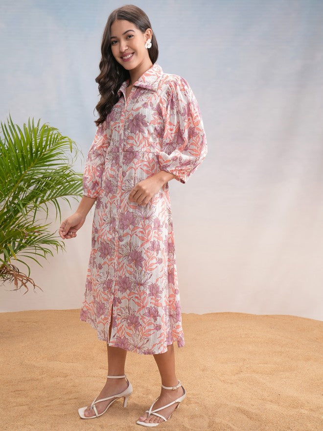 Vishudh Women White Printed Shirt Dress - White - Image 4