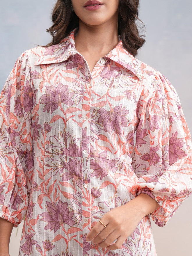Vishudh Women White Printed Shirt Dress - White - Image 5