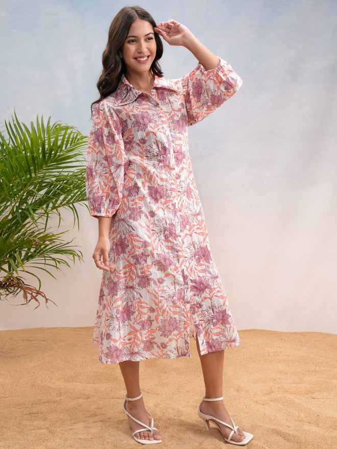 Vishudh Women White Printed Shirt Dress - White - Image 6
