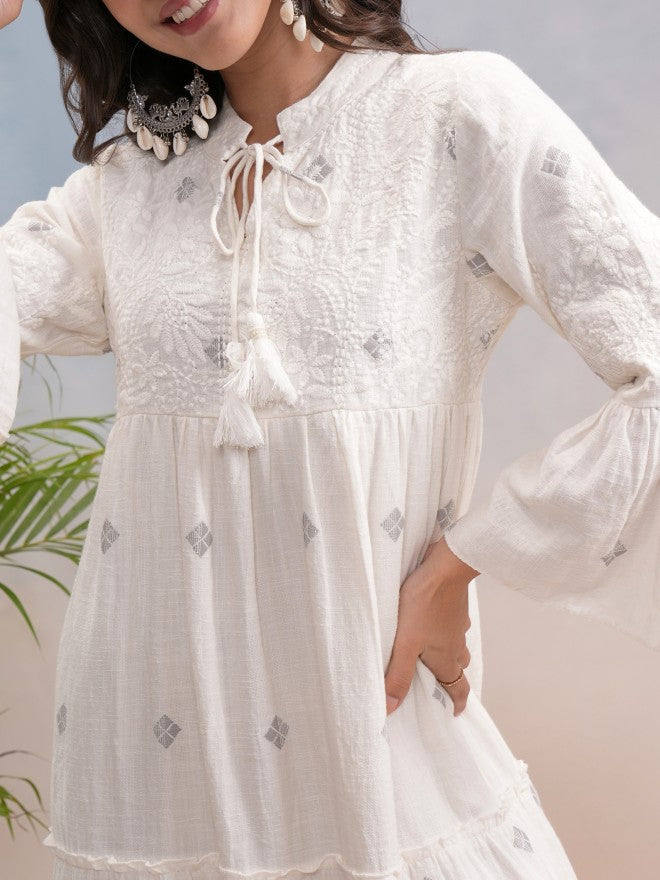 Vishudh Women Off White Embroidered A-Line Dress - Off White - Image 5