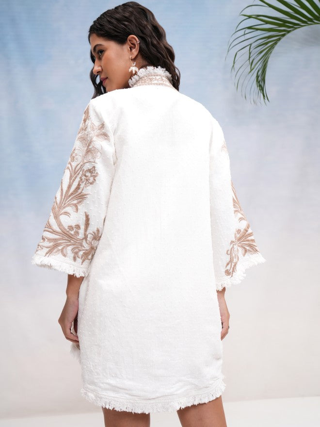 Vishudh Women Off White Open Front Jacket - Off White - Image 3