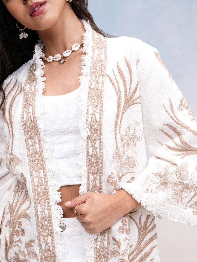 Vishudh Women Off White Open Front Jacket - Off White - Image 5