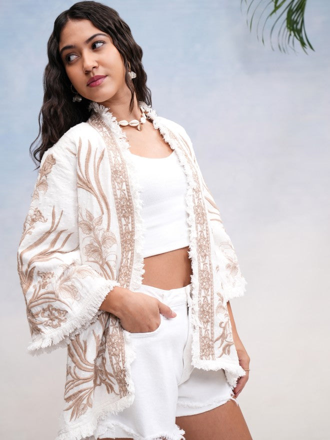 Vishudh Women Off White Open Front Jacket - Off White - Image 6