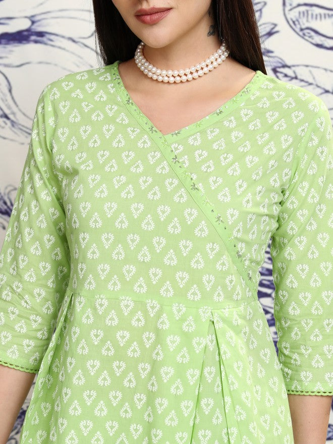 Vishudh Women Green Tunic With Trouser - Green - Image 5