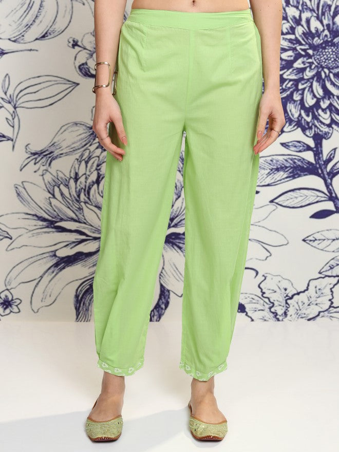 Vishudh Women Green Tunic With Trouser - Green - Image 8