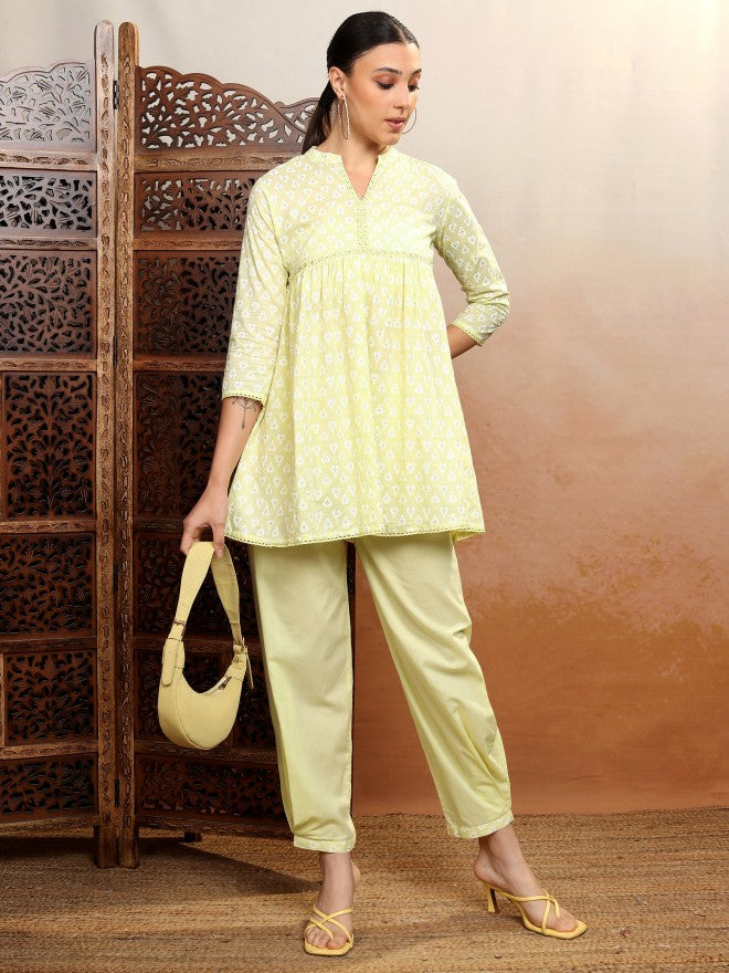 Vishudh Women Yellow Top With Trouser - Yellow - Image 1