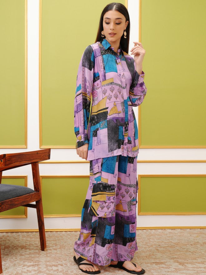Vishudh Women Purple Top With Trouser - Purple - Image 4