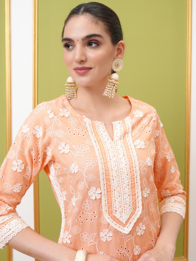 Vishudh Women Peach Top With Trouser - Peach - Image 8