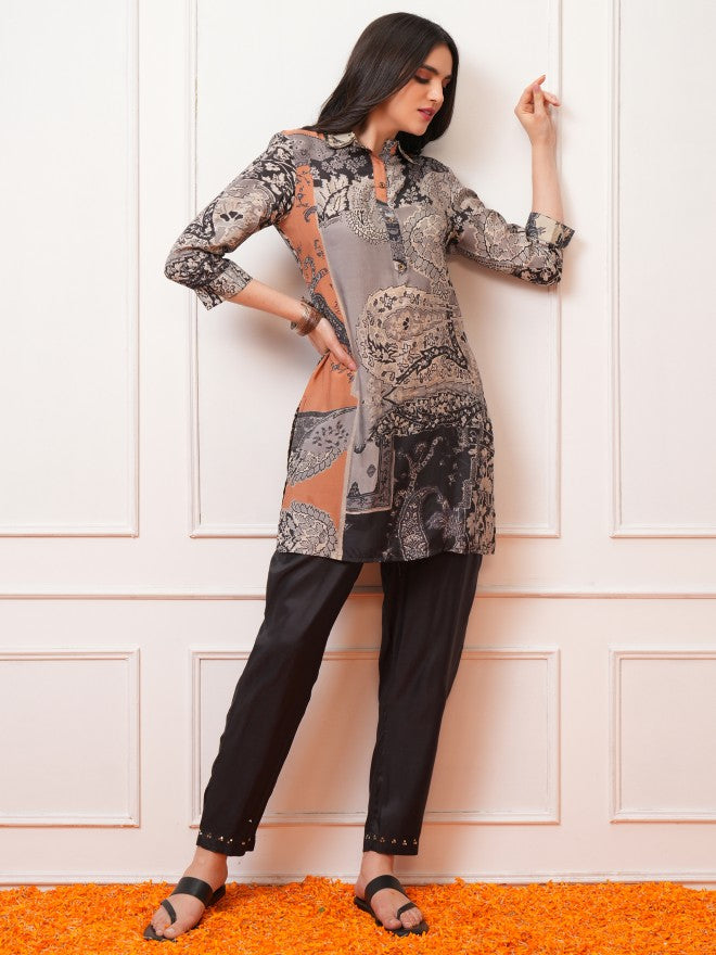 Vishudh Women Grey Top With Palazzos Co-Ords - Grey - Image 1