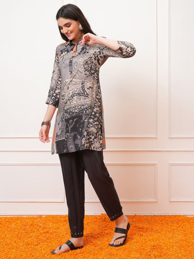 Vishudh Women Grey Top With Palazzos Co-Ords - Grey - Image 2