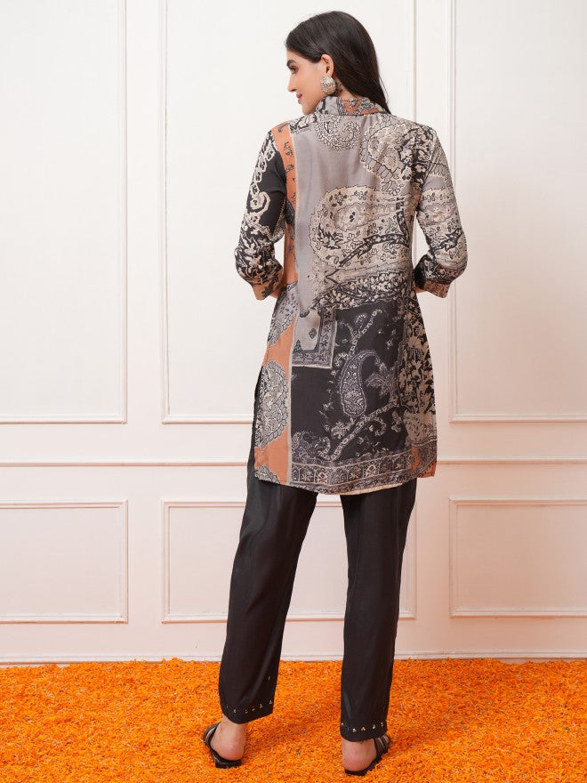 Vishudh Women Grey Top With Palazzos Co-Ords - Grey - Image 3