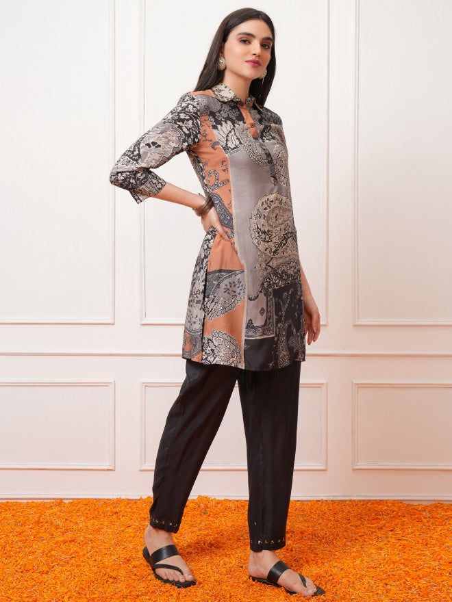 Vishudh Women Grey Top With Palazzos Co-Ords - Grey - Image 4