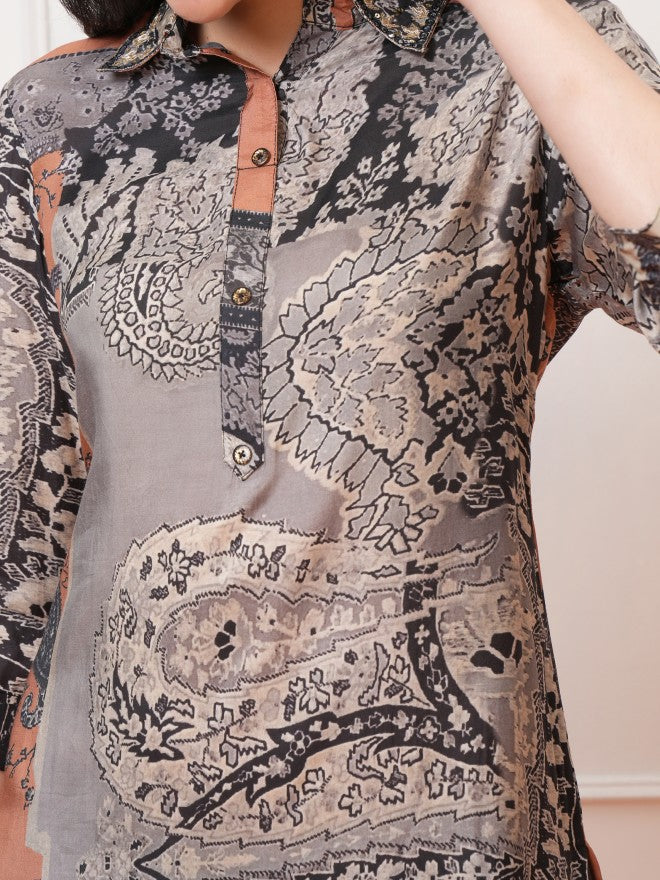 Vishudh Women Grey Top With Palazzos Co-Ords - Grey - Image 5