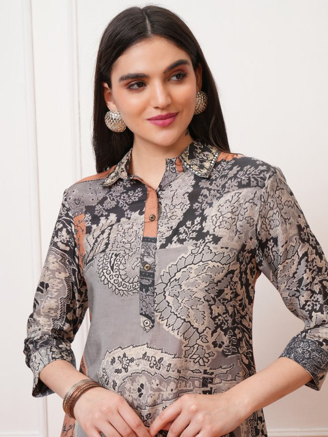 Vishudh Women Grey Top With Palazzos Co-Ords - Grey - Image 8