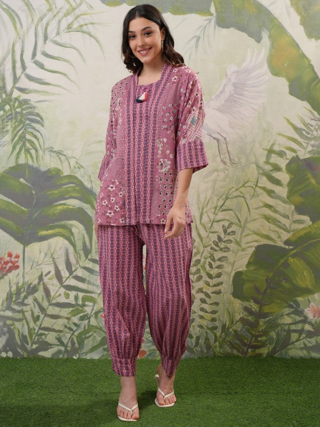 Vishudh Women Pink Top With Trouser - Pink - Image 1