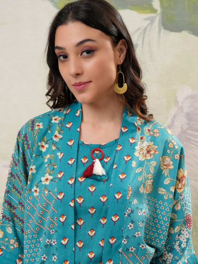Vishudh Women Turquoise Top With Trouser - Turquoise - Image 2