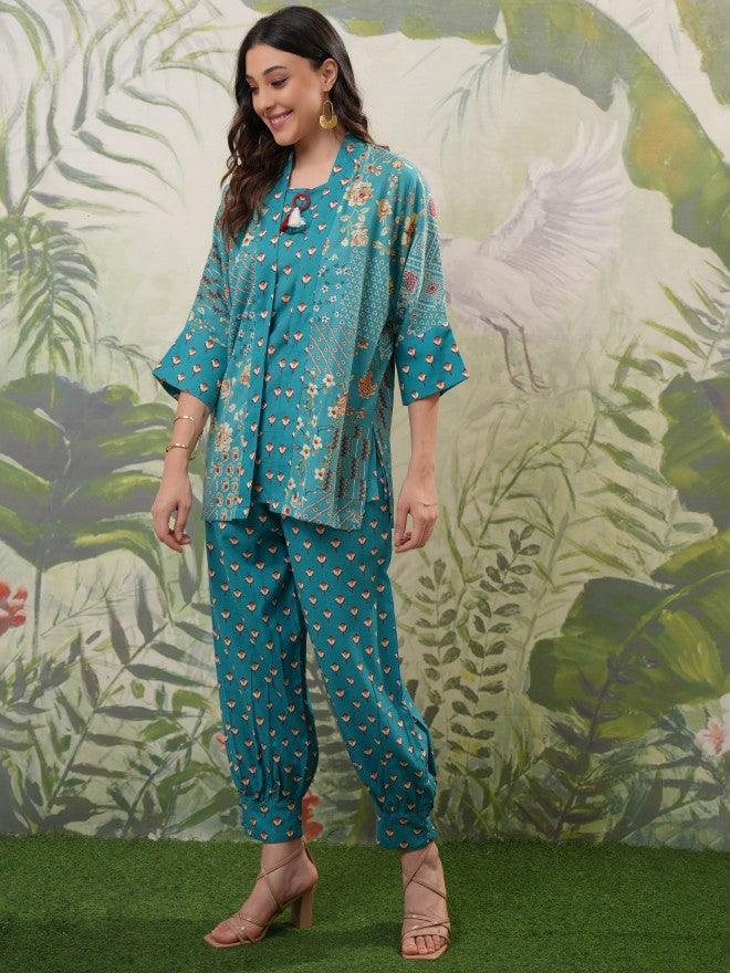 Vishudh Women Turquoise Top With Trouser - Turquoise - Image 4