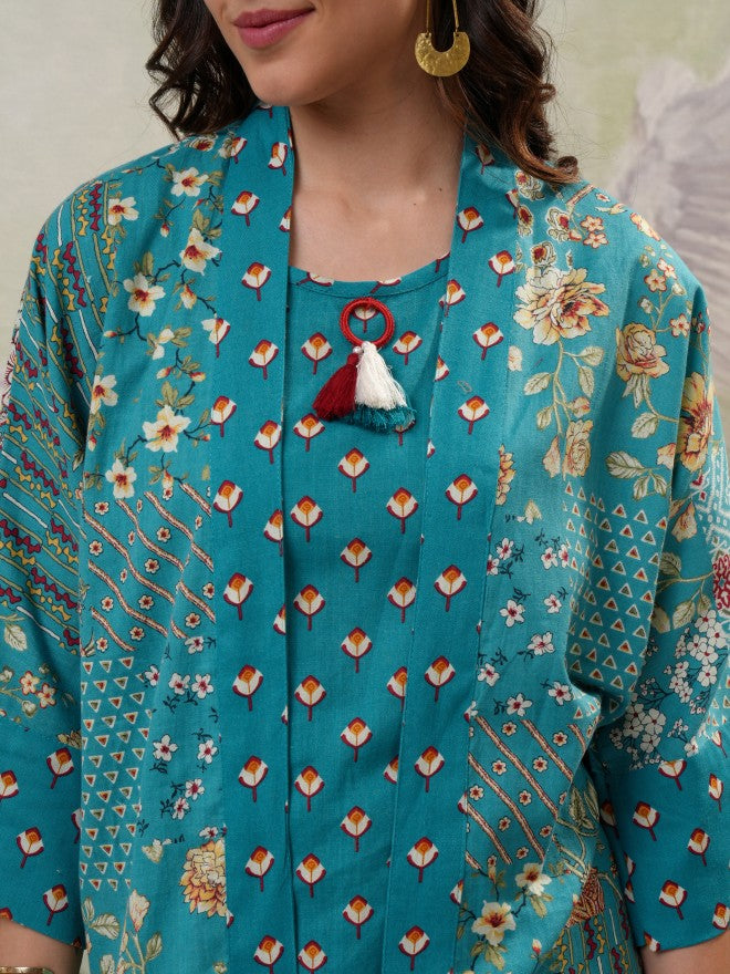 Vishudh Women Turquoise Top With Trouser - Turquoise - Image 5