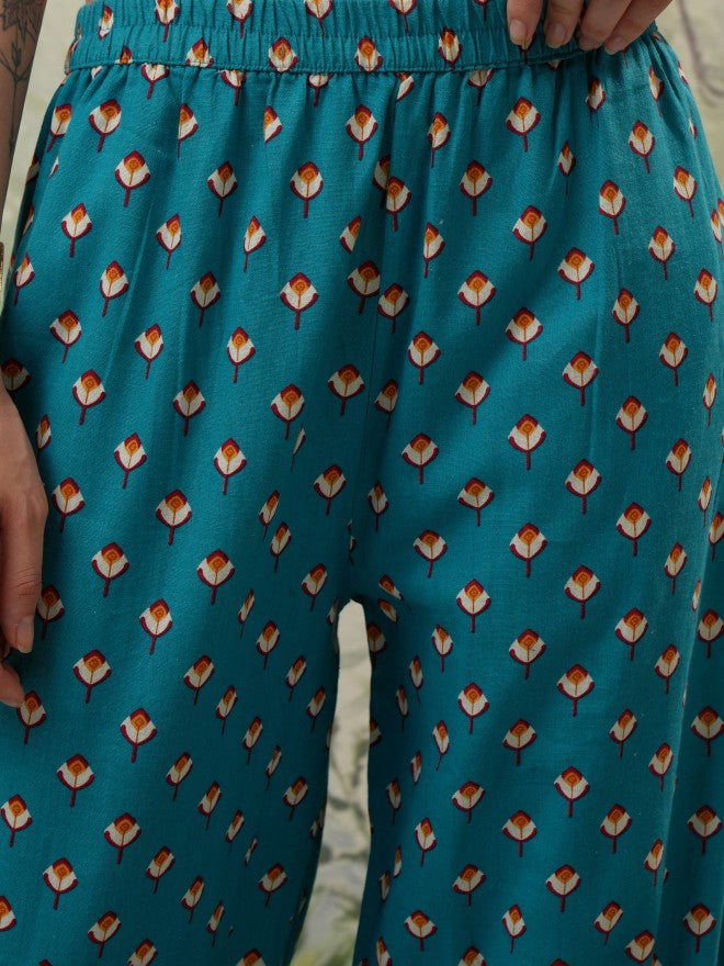 Vishudh Women Turquoise Top With Trouser - Turquoise - Image 7