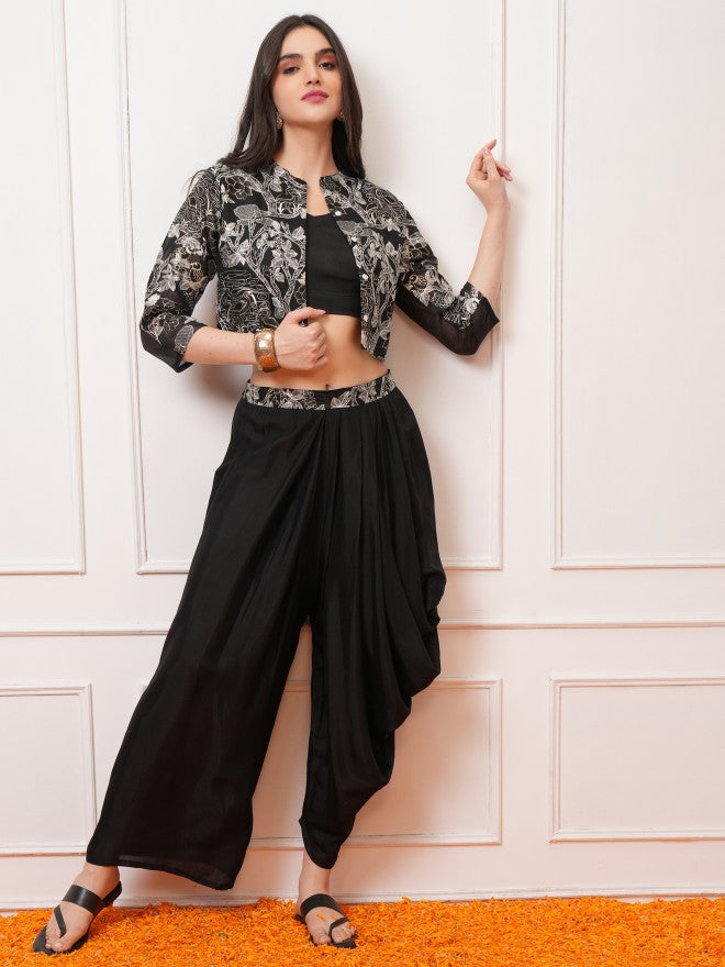 Vishudh Women Black Top With Palazzos - Black - Image 1
