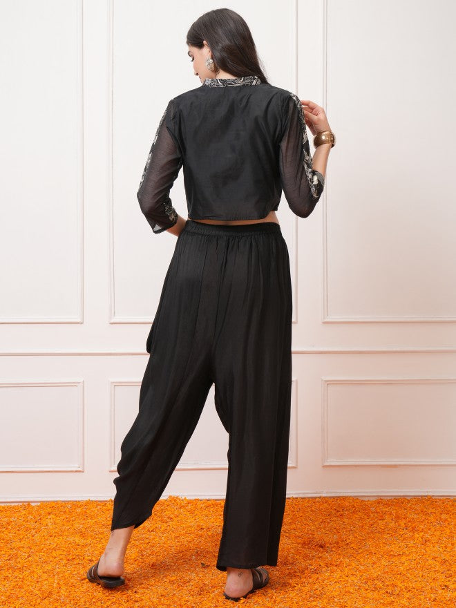 Vishudh Women Black Top With Palazzos - Black - Image 3