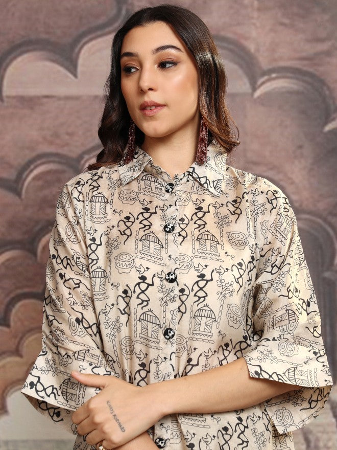 Vishudh Women Beige Shirt With Trouser - Beige - Image 2
