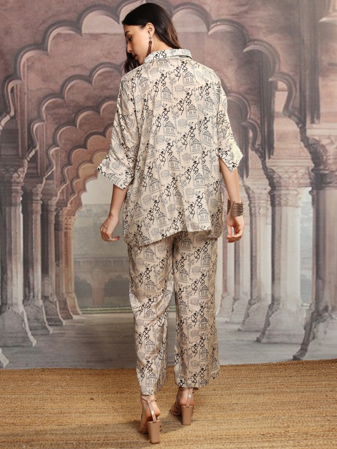 Vishudh Women Beige Shirt With Trouser - Beige - Image 3