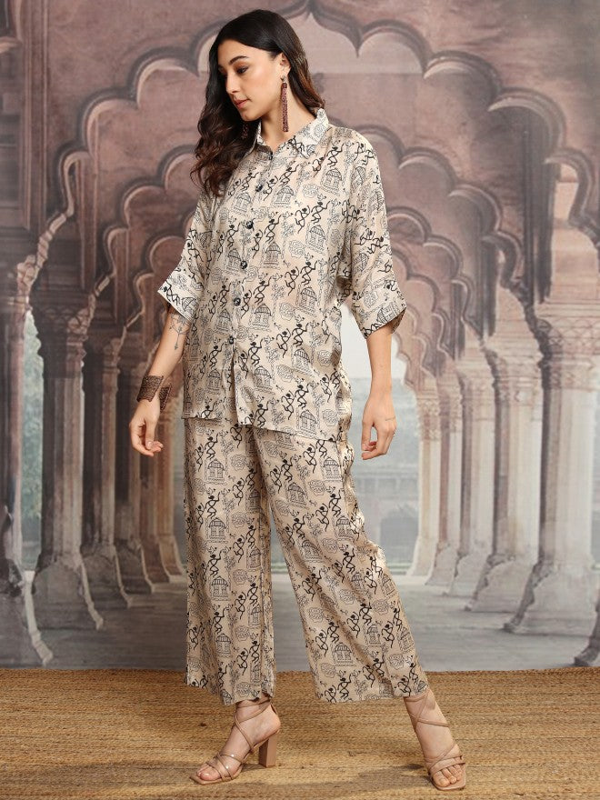 Vishudh Women Beige Shirt With Trouser - Beige - Image 4