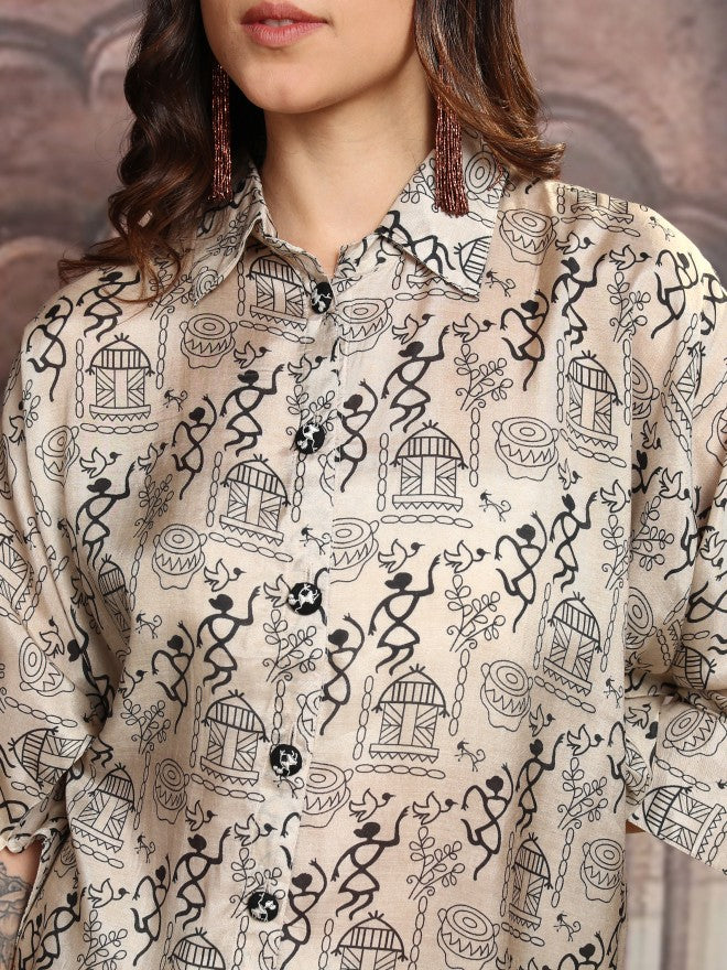 Vishudh Women Beige Shirt With Trouser - Beige - Image 5