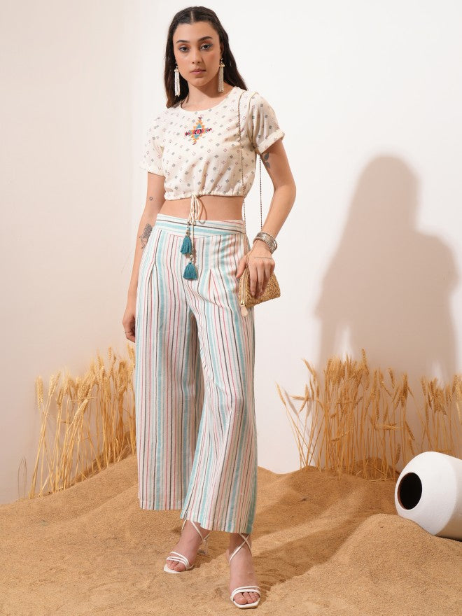 Vishudh Women Off White Top With Trouser - Off White - Image 1