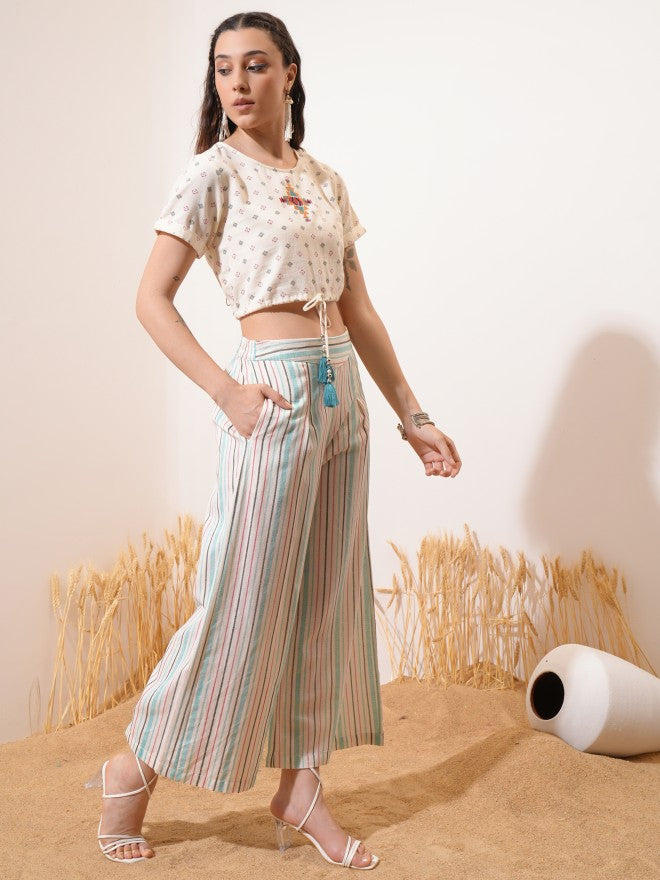 Vishudh Women Off White Top With Trouser - Off White - Image 4