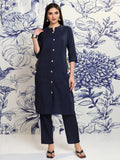 Vishudh Women Navy Blue Tunic With Trouser - Navy Blue - Image 1