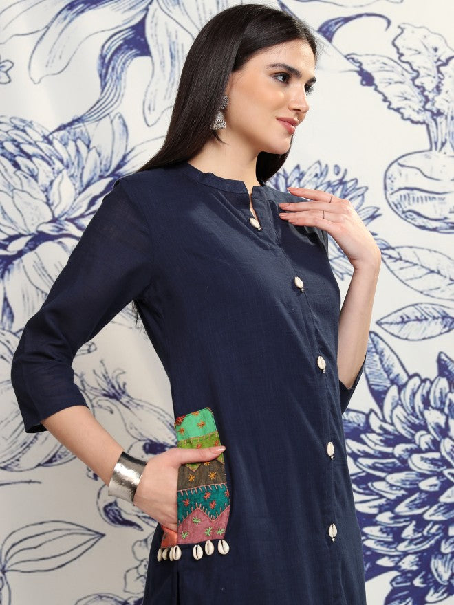 Vishudh Women Navy Blue Tunic With Trouser - Navy Blue - Image 2
