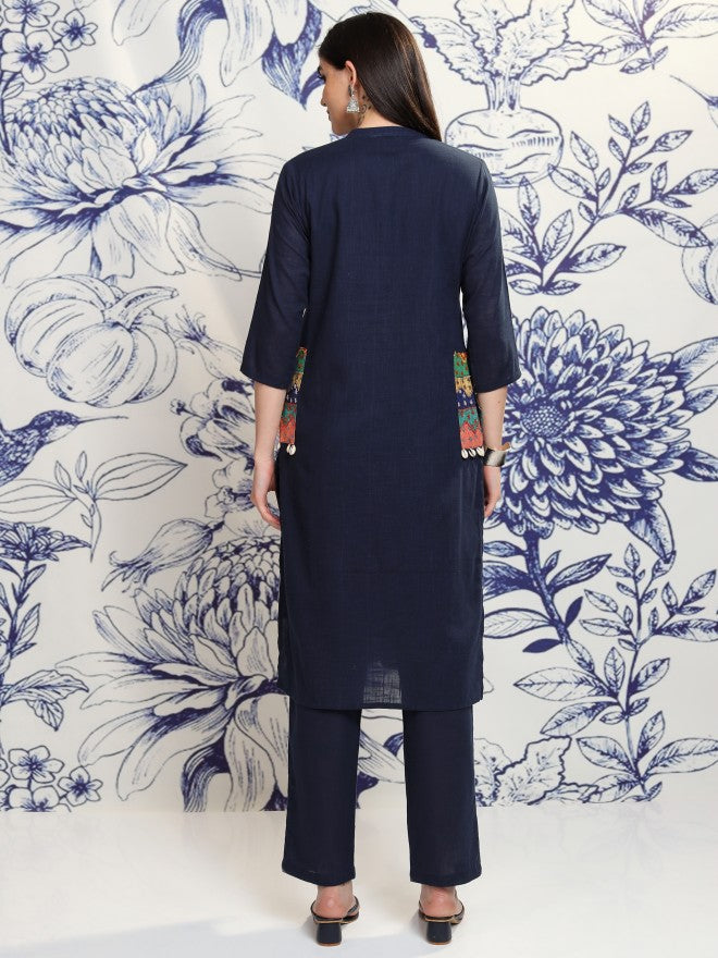 Vishudh Women Navy Blue Tunic With Trouser - Navy Blue - Image 3