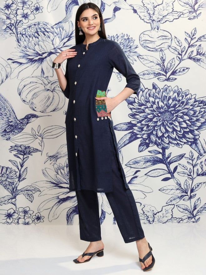 Vishudh Women Navy Blue Tunic With Trouser - Navy Blue - Image 4