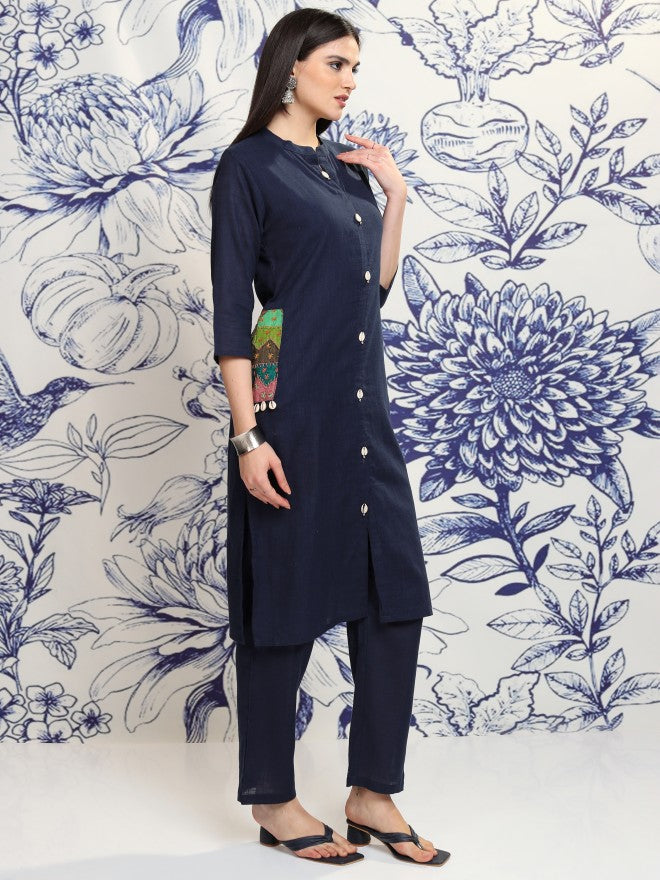 Vishudh Women Navy Blue Tunic With Trouser - Navy Blue - Image 6