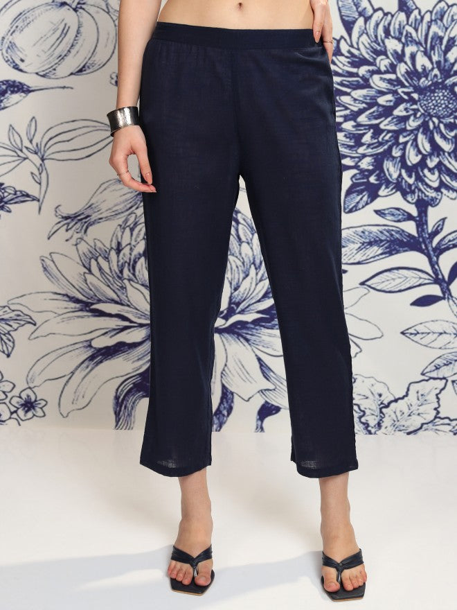 Vishudh Women Navy Blue Tunic With Trouser - Navy Blue - Image 8