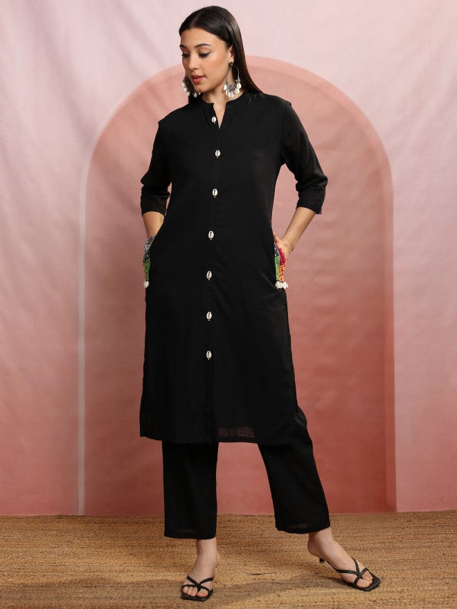 Vishudh Women Black Tunic With Trouser - Black - Image 2