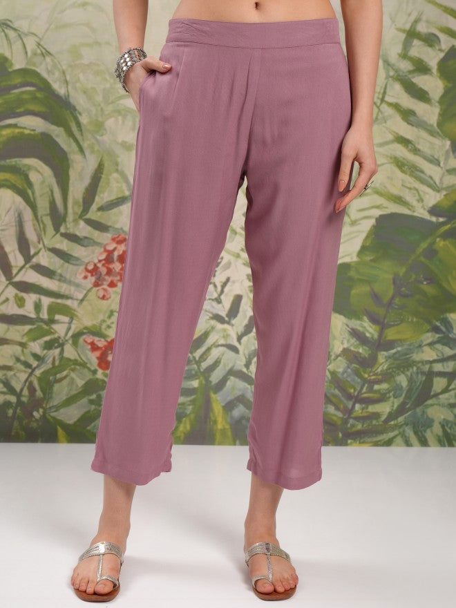 Vishudh Women Mauve Tunic With Trouser - Mauve - Image 7