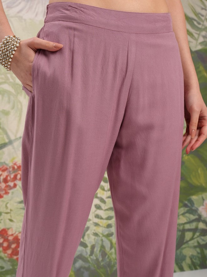 Vishudh Women Mauve Tunic With Trouser - Mauve - Image 8
