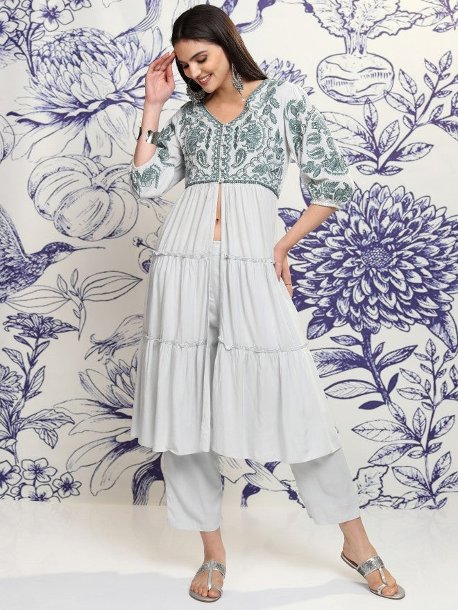 Vishudh Women White Tunic With Trouser - White - Image 1