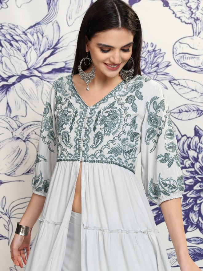 Vishudh Women White Tunic With Trouser - White - Image 2